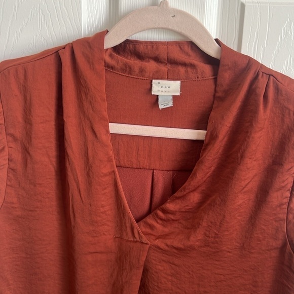 A New Day Sleeveless Blouse V-Neck Pleated Front Rust Color Casual Top - Picture 4 of 9